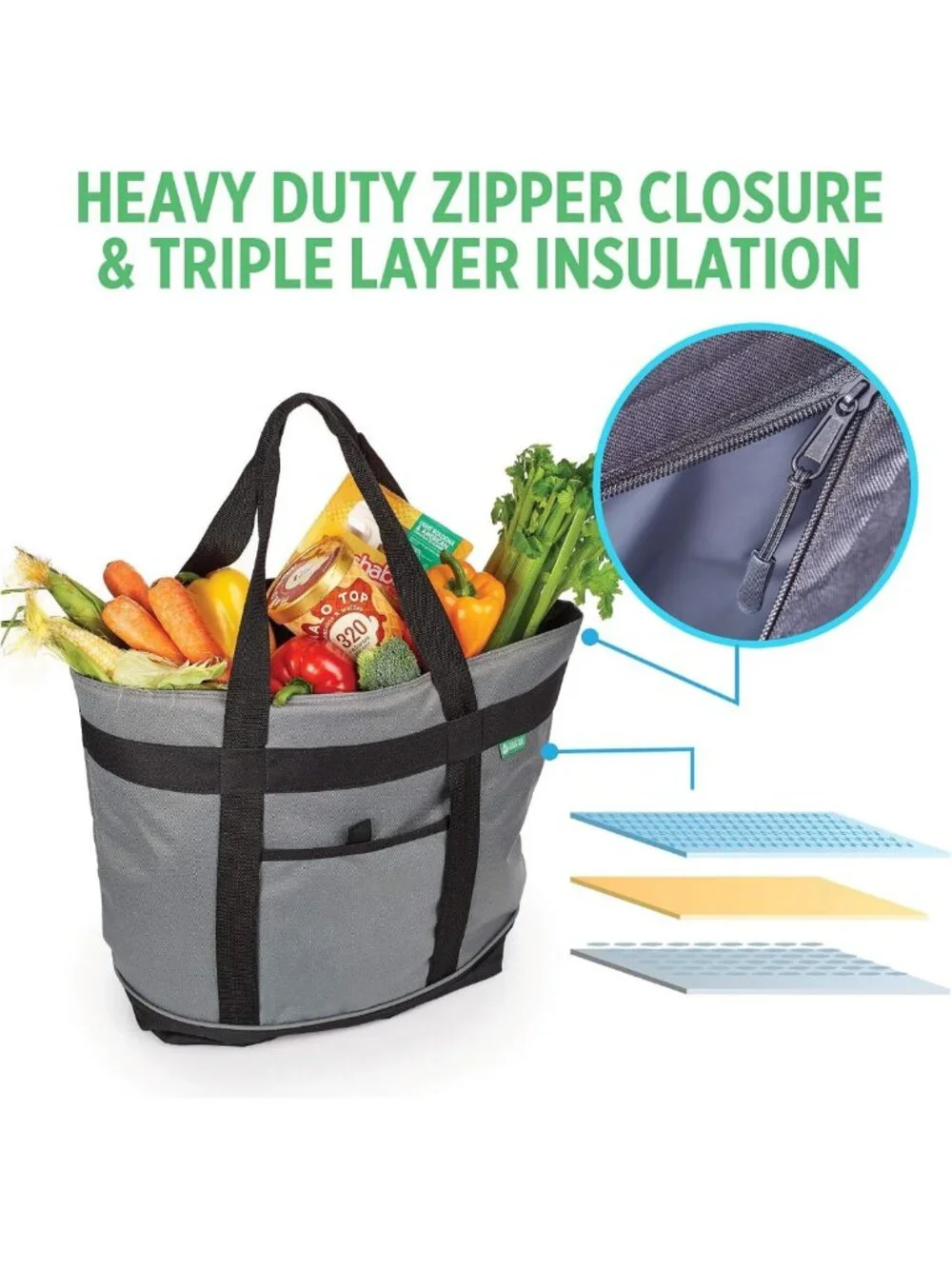 Jumbo Insulated Cooler Bag - Collapsible Soft Cooler for Groceries, Travel